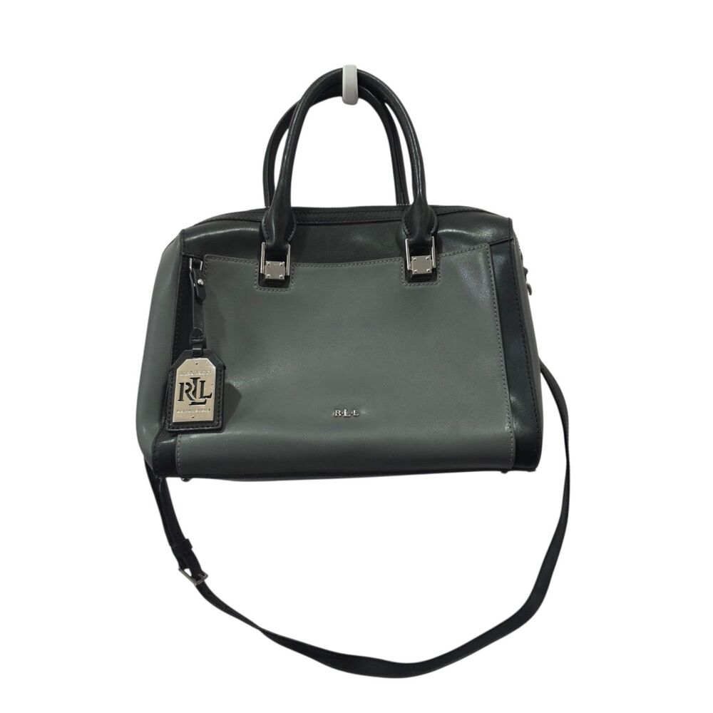 Lauren Ralph Lauren Gray Black Satchel Crossbody Bag‎ Leather RLL Purse